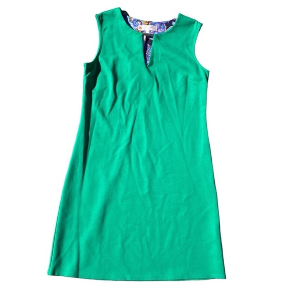 Jude Connally Nadine Ponte Dress Green V-Neck Sleeveless Shift Sheath XS Women